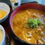 Ryokan Oshokuji Shimizuya - 開運だしカレーうどんwithご飯、生卵