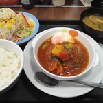 Matsuya Kamifukuoka Ten - ごろごろ野菜のうまトマハンバーグ定食ポテサラセット