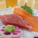 Dining Arosaru - 晩酌セット ¥1500＊刺身(サーモン-鮪-いか)