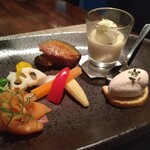 Cafe Restaurant Enishi - ■前菜５種盛り合わせ
                      ・ハムのムース
                      ・ピクルス
                      ・豆乳のパンナコッタとオリーブオイルのソルベ
                      ・スモークサーモンのマリネ
                      ・かぼちゃのガーリックソテー