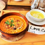 MARUCAFE&BAR - ランチ・リゾット風チーズ焼き・濃厚エビトマトクリームソース。1350円