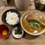 Tokusho Honten Nojinbashi Ten - 納得定食（カレーうどん+玉子かけごはん)@880