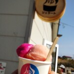 Yu Gelato - ダブルcup すいか、柿(￥510)、ちょい乗せ　赤しそ(￥99)。3個のフレーバー！