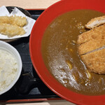 得得 - ジャワ風カレーうどん（３玉）（ロースかつ２枚、海老天２本、白ごはん）