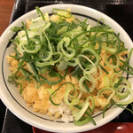 Marugame Seimen Toyama Gofuku Ten - ネギ天かすだし茶漬け(白ごはん、天かす、ねぎ、出汁の組み合わせ)