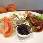 カフェ・ダモーレ - エビとホタテのマッシュ野菜はさみ焼きミソソース！