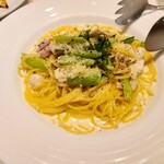 Incontro - 小松菜とベーコンとチキンのクリームパスタ　毎回とても美味しい