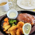 Yado to Restaurant no Yakata Miraikan - ハンバーグとオホーツク産ホタテフライ1370円