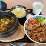 Nikumarushoten Ario Yao Ten - 肉丸牛カルビ丼セット中 ごはん大盛