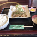 Narita Onsen - 豚しょうが焼き定食ご飯大盛り。