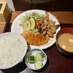 三潴屋 - 日替わりサービスランチ(豚肉いため&チキンカツ)