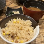 みそら屋はなれ - 本日の釜飯・本日のお味噌汁・お新香