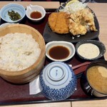 おひつごはん四六時中 - お昼の鶏天&さっくりメンチカツ定食980円