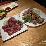 七輪焼肉 西萬 - ハラミ、鶏の唐揚げ