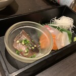 Aburi Robata Yamao Hakata Ekimae - 長浜市場直送！朝〆源泉目利き鮮魚３種盛り