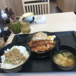 Matsunoya Hibarigaoka Ten - 得朝ささみかつ定食_ライス大、納豆（530円）