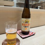 鮨割烹 六本木 亀甲 - キリン一番搾りと薄造りビールグラス