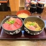 Nokke Ya Shizuoka Ten - ・まぐろ3種丼 きしめん みそ汁付き 847円/税込
                      (きしめんを担々麺へ変更 +55円/税込)