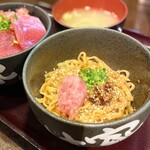 Nokke Ya Shizuoka Ten - ・まぐろ3種丼 きしめん みそ汁付き 847円/税込
                      (きしめんを担々麺へ変更 +55円/税込)