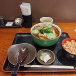 府中もんげん坊 - キノコあんかけ蕎麦 炊き込みご飯