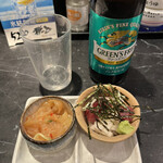 Gosho Kuruma - ノンアルコールビール５２０円、お通し５２８円。少し割高感はありますが、良きお通しです。