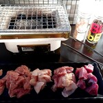 旬創作 夕風 - 七輪焼き鳥  とり皮(380円税込)、せせり(380円税込)、ぼんじり(380円税込)、もも(380円税込)、砂肝(380円税込)