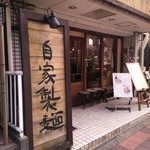 ShiNaChiKu亭 - 表の看板と店の入り口、客の弱みを突いた店構え、確かに自家製麺だが何故かそれ以上に入って見たくなる
      そこらのフランス料理屋は負けるね。