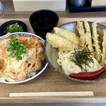 Tanotsu Udon - 「カツ丼＋ぶっかけうどん（冷）」のセットにごぼう天をトッピング