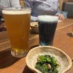 Yakitori Sakagura Yoi Dori - 新町川ペールエールパイント@830、藍色エールハーフ@660、突き出し@330