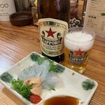 Izakaya Nonbiri - 瓶ビールとカワハギ