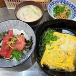 Toshiro - 肉巻きと本マグロ中トロ丼と粕汁、納豆。