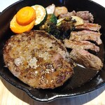 KURO ~ Sai ~ - アップしてぇだぁ〜！ハンバーグはぁ道産牛でぇ肉食ってるぅ～♪カットステーキがぁ柔らかジューシー♪野菜がぁ甘くてぇ～旨いわぁ！