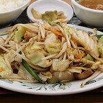 Hidakaya Nishikoshiwa Kitaguchi Ten - 日高屋 西葛西北口店 肉野菜炒め定食の山盛りの肉野菜炒め