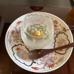 からすみ蕎麦 月と松 - 先付　雲丹とじゅんさい