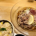 Hatcho Ya Eki no Kura Toyama Eki Ten - 冷し牛しゃぶおろし蕎麦ととうもろこしと昆布の炊き込みご飯