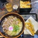 Sukesan Udon Asakawa Ten Yukuhashi Ten - 肉うどん細麺+ハーフごぼう天(3本)　天かすは入れ放題です(程々にね！)