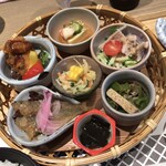 Restaurant Hagigoyomi - 一、萩魚のフライ
                        一、長洲鷄のバンバンジー
                        一、玉子豆腐
                        一、萩魚の南蠻漬け
                        一、さうめん瓜のサラダ
                        一、ピーマンの煮浸し
                        一、鹽昆布
                        萩産コシヒカリ100％使用。