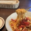 TERRAZZA - 自家製手打ち生パスタ(タリオリーニ ペスカトーレのトマトソース) サラダ、フォカッチャ付き フォカッチャはおかわり自由