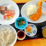 Asahi Midori no Sato Shokudo - 秋鮭のフライとお刺身定食