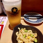 Narimasu Shoten - 生ビール(550円)、お通し(380円)