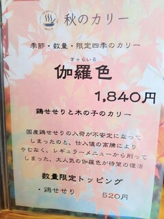 スープカリー 藍色 - 季節、数量、限定四季のカリー