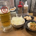 Sapporo Zangi Honpo Sapporo Eki Kitaguchi Ten - プレモル　なめ茸おろし　味付けうずら卵　おとおし