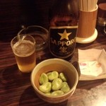 瓶ビールとそら豆 