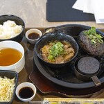 Kiwami Ya Hiratsuka Ten - 炭火焼ハンバーグL＆切り落とし牛皿（2,354円）＋Aセット（ご飯・スープ・サラダ、418円）＝2,772円。