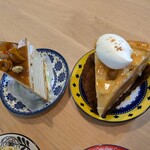 Sweets Cafe Shukuru - 左がナッツのキャラメルミルフィーユ、右がリンゴたくさん入ったアップルパイ