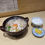 Teuchi Oyadori Chuka Soba Ayagawa - 鍋焼きらーめんセット ご飯 たくあん