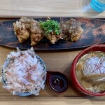 Kezuribushi Honpo Isewa - かつおぶしTKGとおろしポン酢だしから揚げ定食
                      しっとり生かつお節TKGに変更