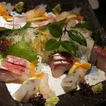 魚菜家 - ハマチ、さより、甘海老、イカ