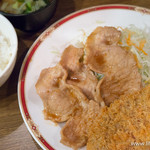 Kitchen Taisho Ken - 組合せ定食　豚しょうが焼き・メンチ【2015年4月】