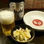 Sumiyakiya Kushijin Kabe Ten - 瓶ビールとお通しで・・・お疲れちゃん！